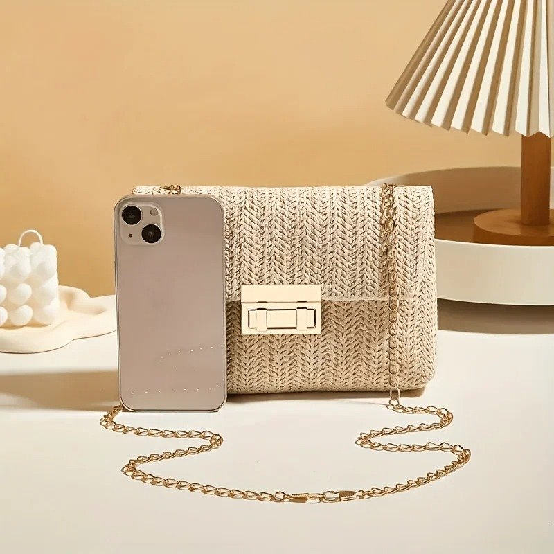 حقيبة كتف نسائية أنيقة من القش المنسوج حقيبة كتف نسائية أنيقة من القش المنسوج